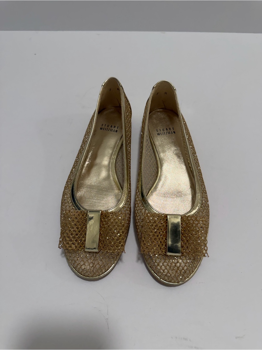 Stuart Weitzman Gold Mesh Ballet Flat Shoes Size 7
